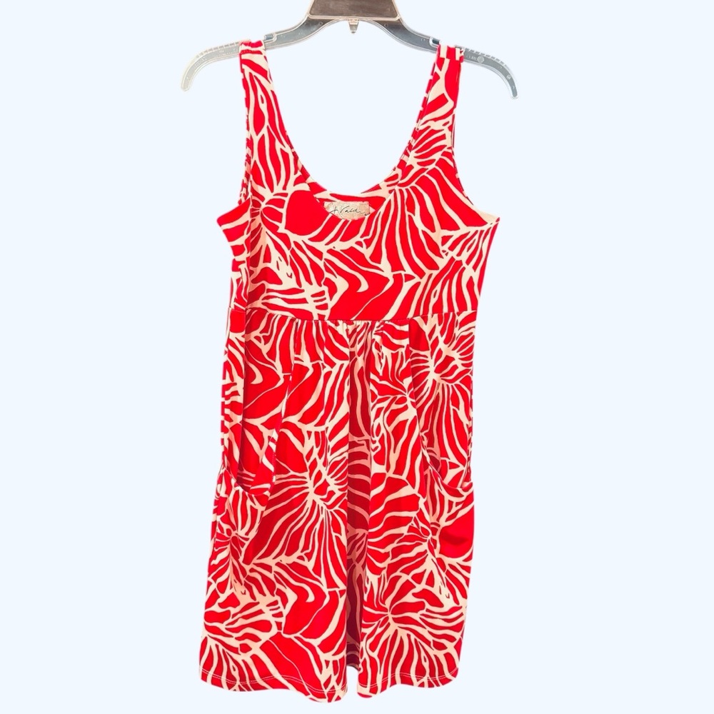 5 for $25!! J. VALDI/RED & WHITE LEAF PRINT  “LIGHTHOUSE DRESS”